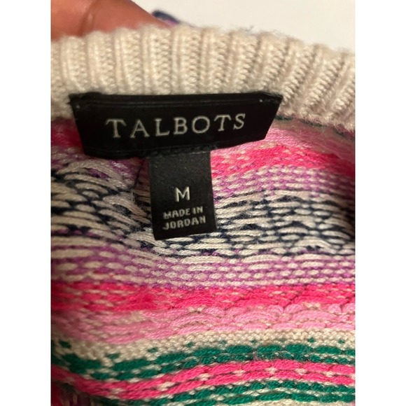 Talbots Womens Sweater Medium Zip In Back Blue Pink Lightweight Crewneck - Picture 6 of 9
